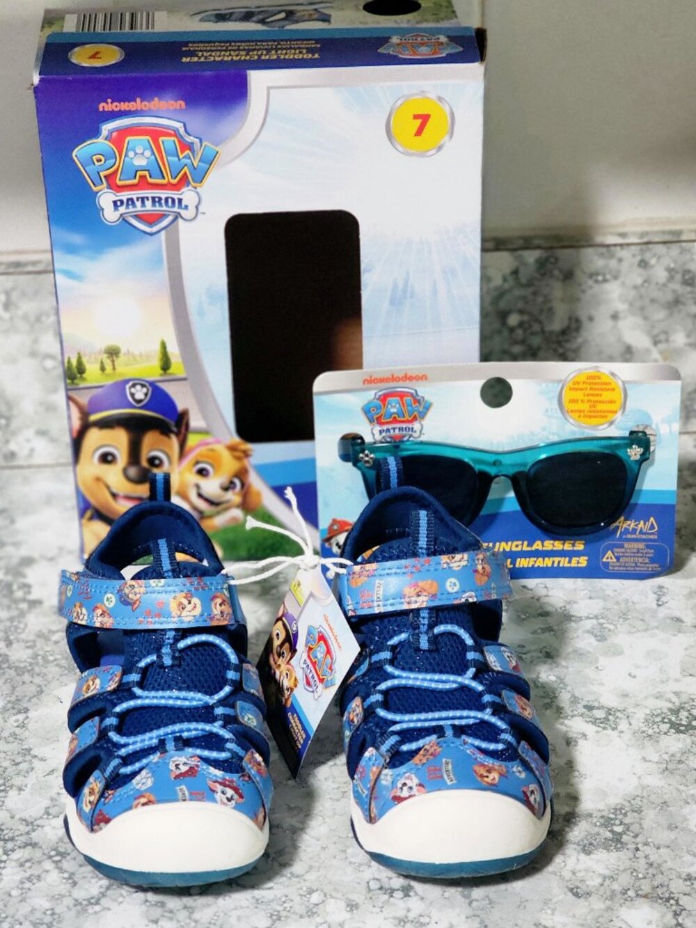 Brand New " Paw Patrol" Toddler Size 7 Sandals and Matching Sunglasses